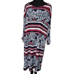 Est 1946 Women's Red White Blue Paisley Floral Elegant Shift 3/4 Open Slve Sz XL